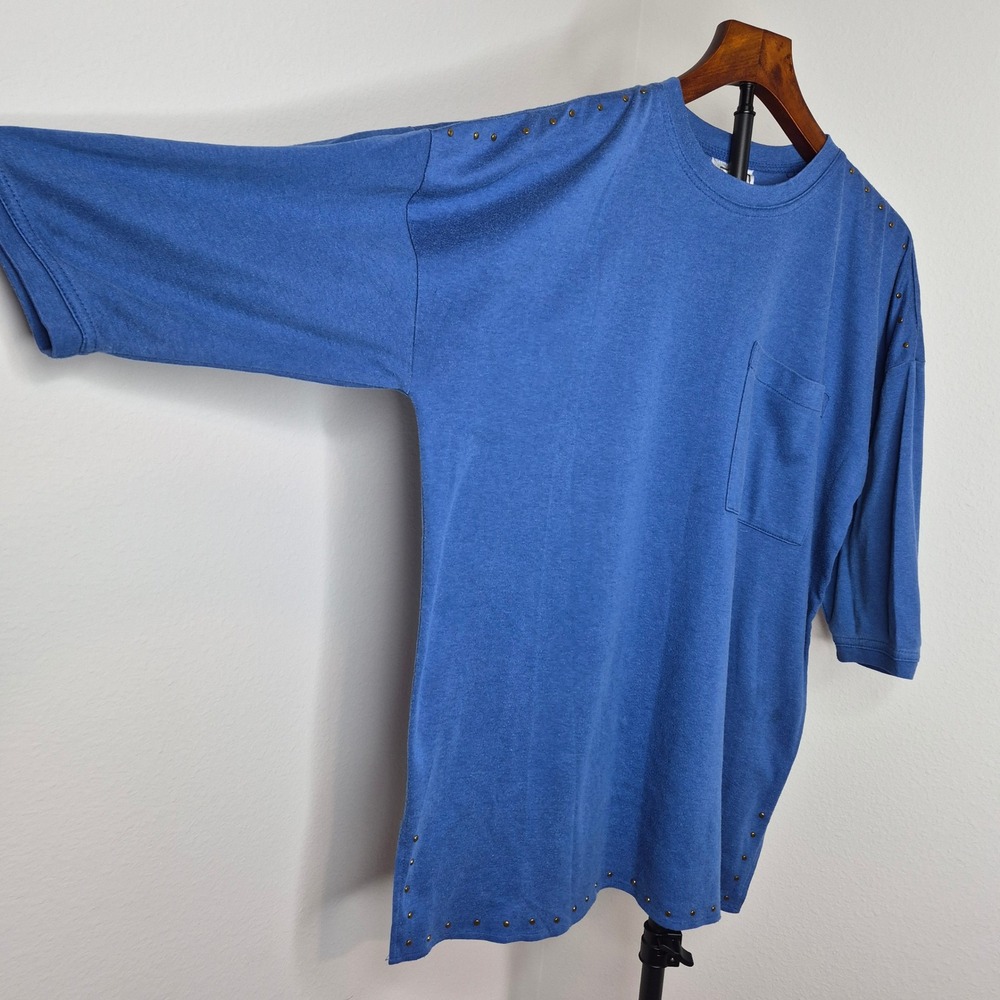 Vintage 80s 90s Oversized Boxy T-Shirt Studs Split Hem Embellished Costume Sz M
